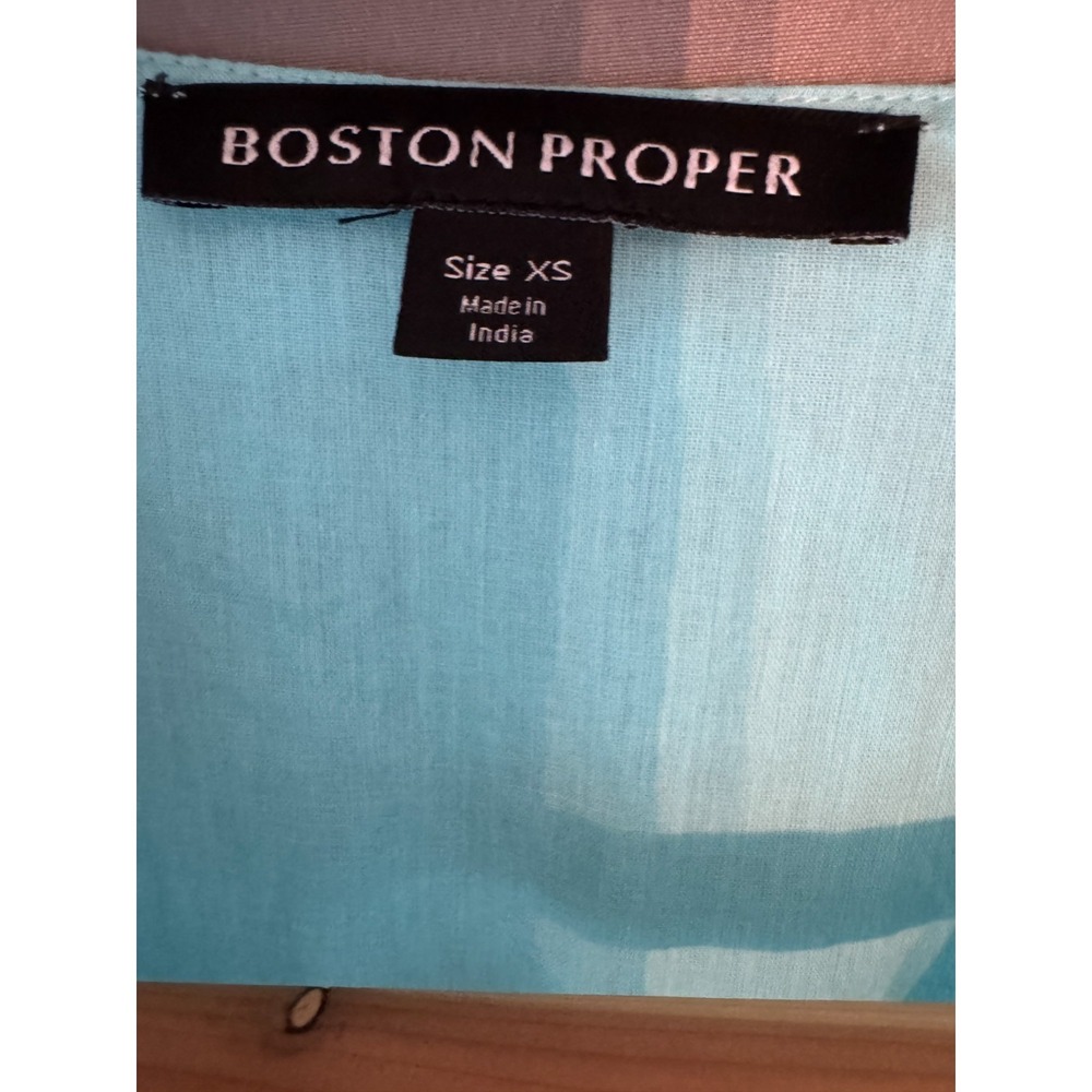 Boston Proper Embroidered Crochet Babydoll Dress XS Blue Boho Bishop Sleeve - Picture 7 of 12